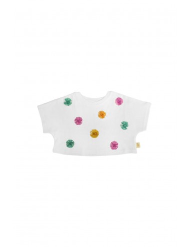 Miela Kids - Püsküllü Crop T-shirt Beyaz Miela Kids - Püsküllü Crop T-shirt Beyaz