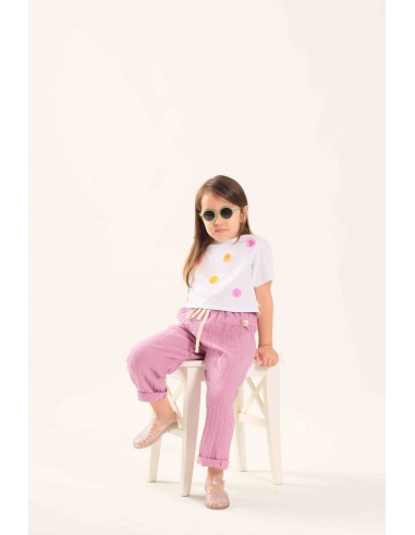 Miela Kids - Püsküllü Crop T-shirt Beyaz Miela Kids - Püsküllü Crop T-shirt Beyaz